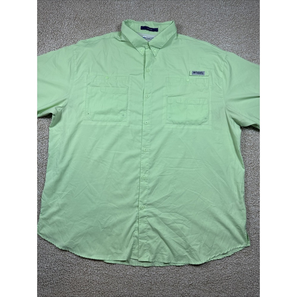 Columbia PFG Tamiami Shirt Mens 3XL Light Green Short Sleeve Button Down Fishing